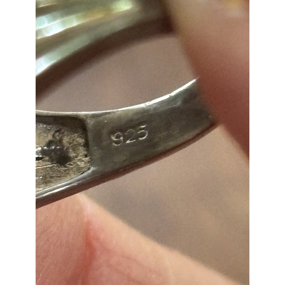 Vtg.Green Tourmaline & White Topaz Cocktail 925 Ster.Silver Ring Size 7 - Picture 4 of 9